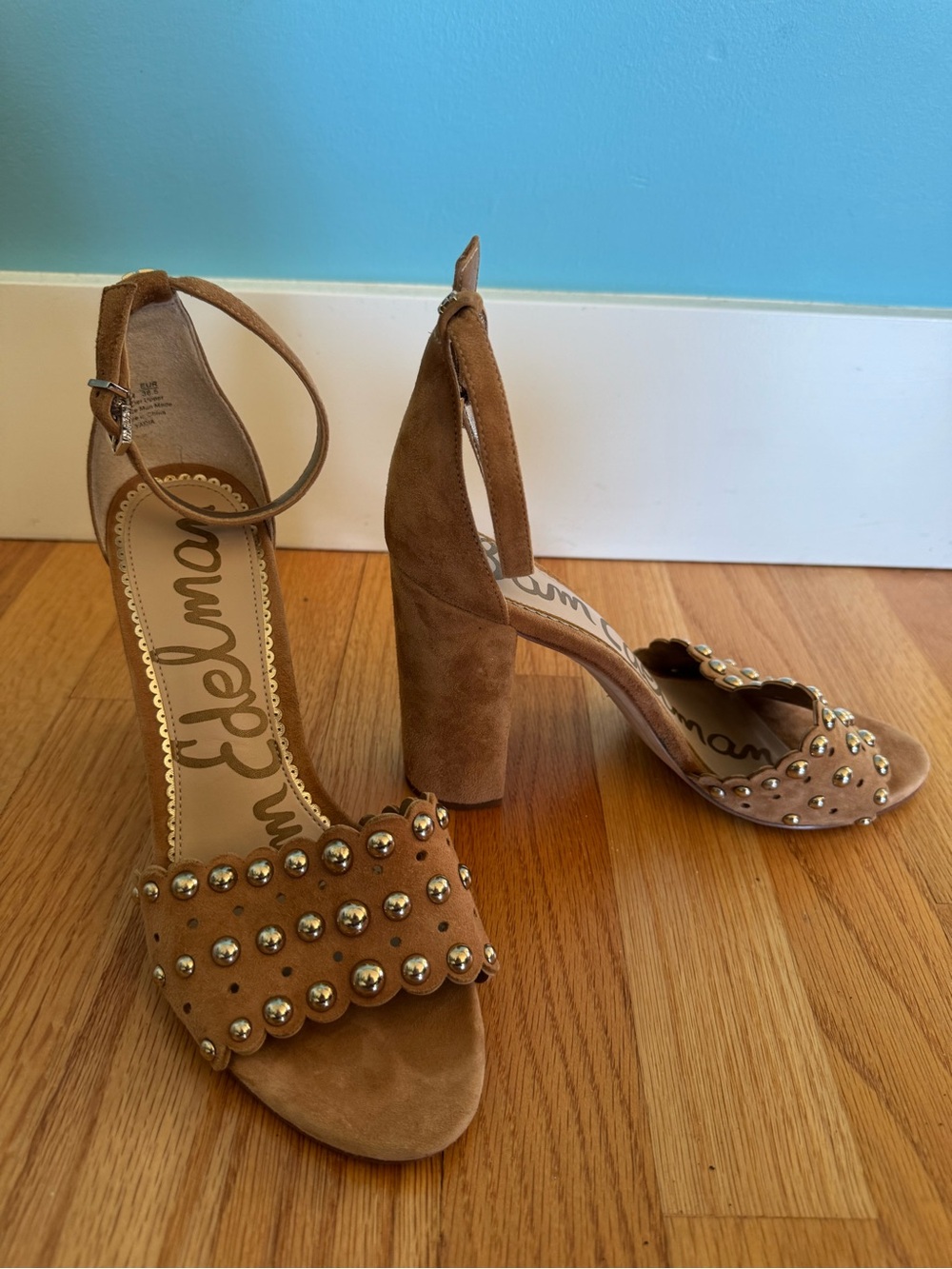 Sam Edelman Brown Suede Studded Block Heel Sandals